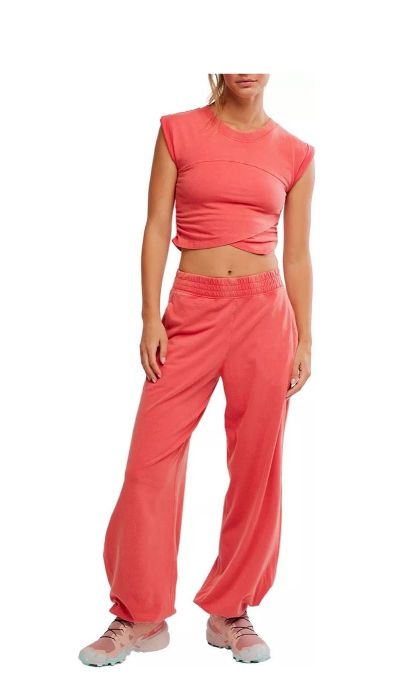 Fp Movement Hot Shot Crossover Crop Top And Wide Leg Pant Set Ladies Medium